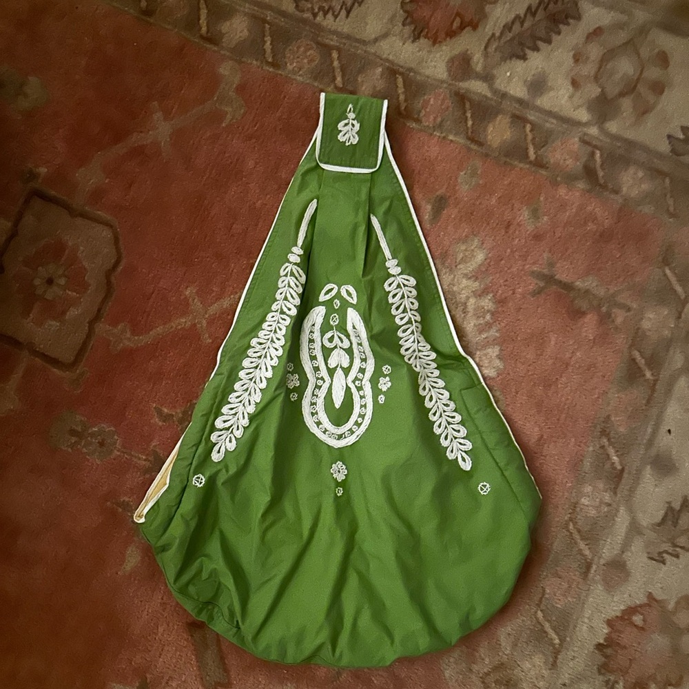 Serena & Lily Green and White Embroidered Kids Sling Chair